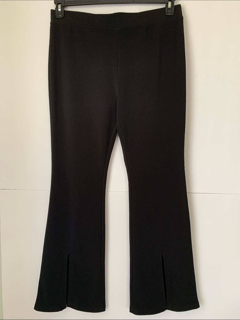Elodie Black Rib Flare Women Pants with Front Slits Size XL - Picture 1 of 11